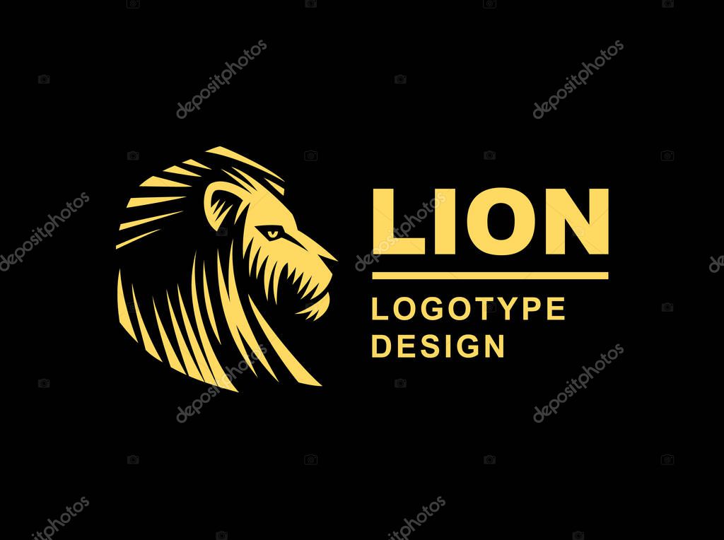 Gold lion head logo - vector illustration, emblem design on black background