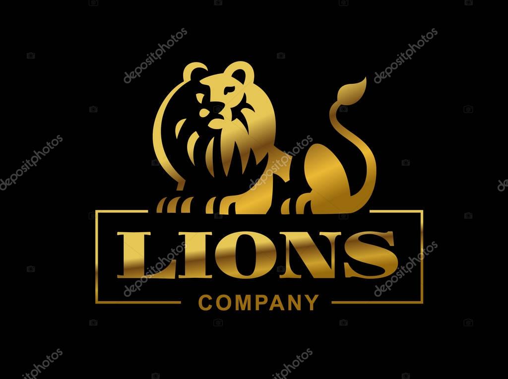 Gold lion logo - vector illustration, emblem design on black background