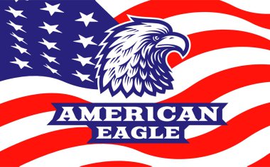 Kartal baş logo - Amerikan bayrağı arka plan üzerinde vektör çizim