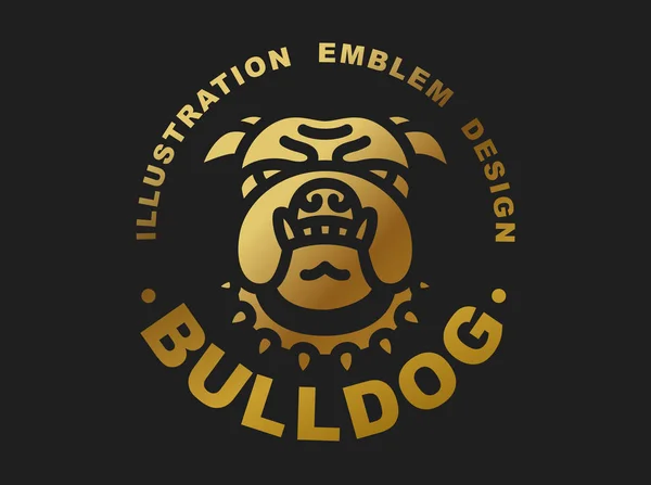 Bulldog baş logo - vektör çizim altın amblem — Stok Vektör