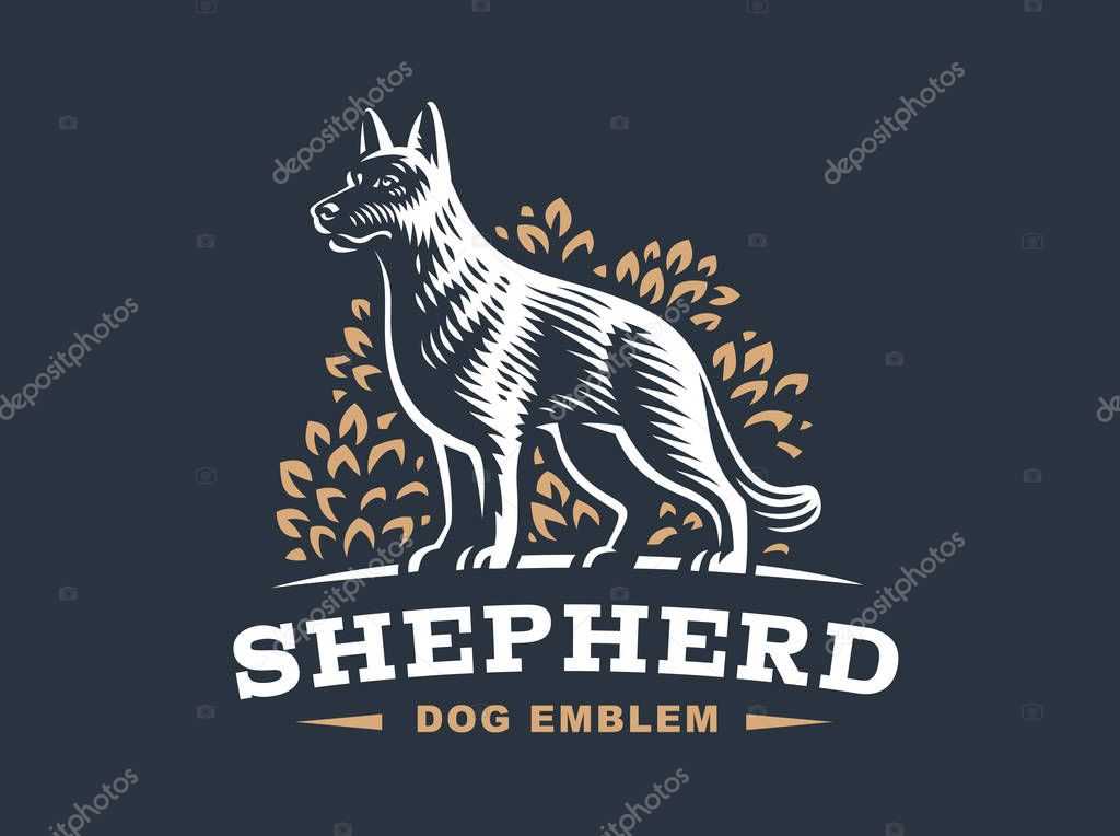 Shepherd dog logo - vector illustration, emblem design on dark background