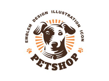 Köpek baş logo - vektör çizim, beyaz arka plan üzerinde amblemi