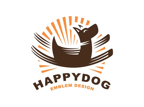 Happy dog logo - vector illustration, emblem on white background — Stock Vector