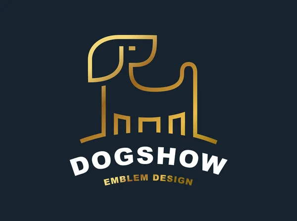 Golden dog logo - vector illustration, emblem on dark background — Stock Vector