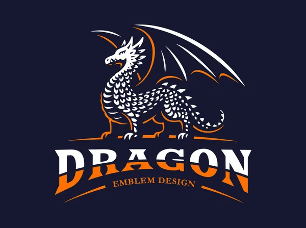 Dragon logo - vektör çizim, koyu arka plan üzerinde amblemi