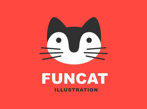 Γάτα επίπεδη λογότυπο - εικονογράφηση διάνυσμα, έμβλημα σε κόκκινο φόντο — Διανυσματικό Αρχείο