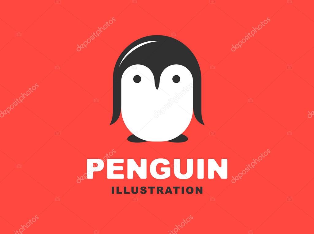 Penguin flat logo - vector illustration, emblem design on red background