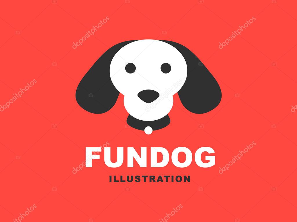 Dog head logo - vector illustration, emblem design on red background