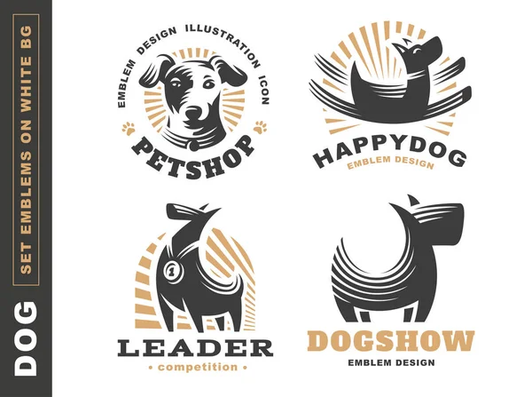 Set logo illustration chien, emblème animal sur fond blanc — Image vectorielle