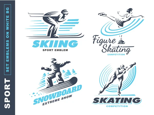 Winter sport logo set - vector illustration, emblem on white background — Stock Vector