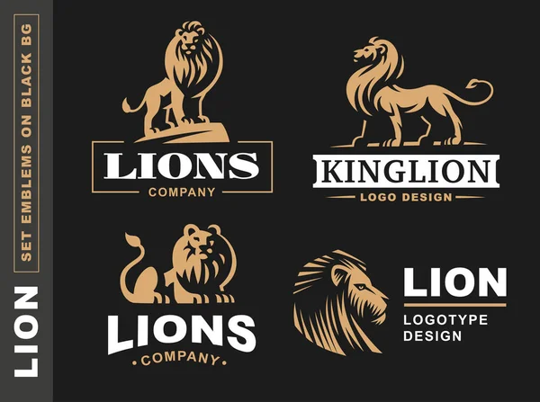 Lion logo set - vector illustration, emblem on black background — Stock Vector