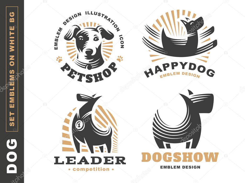 Set logo illustration dog, pet emblem on white background