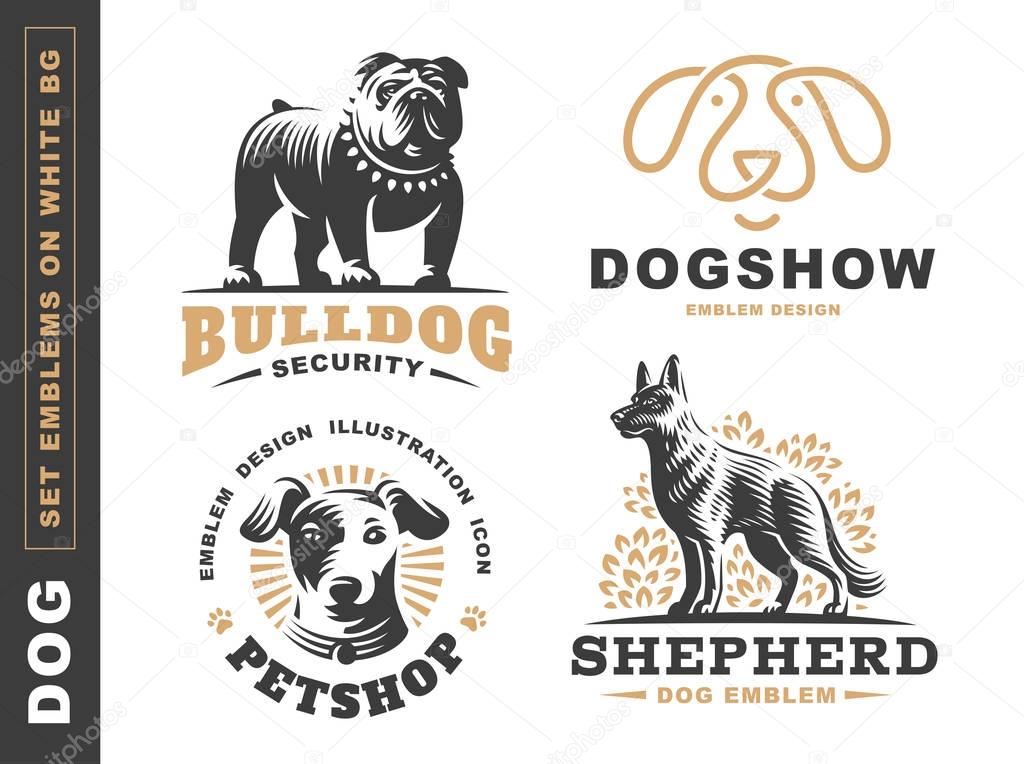 Set logo illustration dog, pet emblem on white background