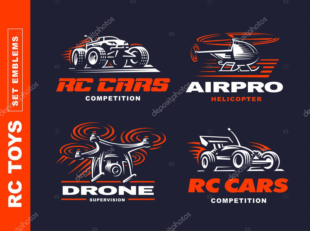 RC toys transport logo set - vector illustration, emblem design on black background
