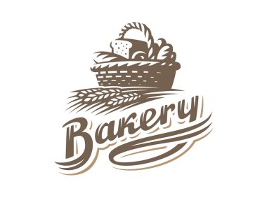 Ekmek sepeti logo - vektör çizim. Beyaz arka plan üzerinde ekmek amblemi