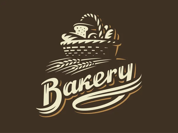 Bread basket logo - vector illustration. Bakery emblem on dark background — Stock Vector