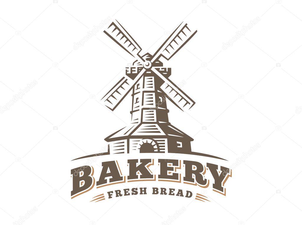 Windmill logo - vector illustration. Bakery emblem design on white background