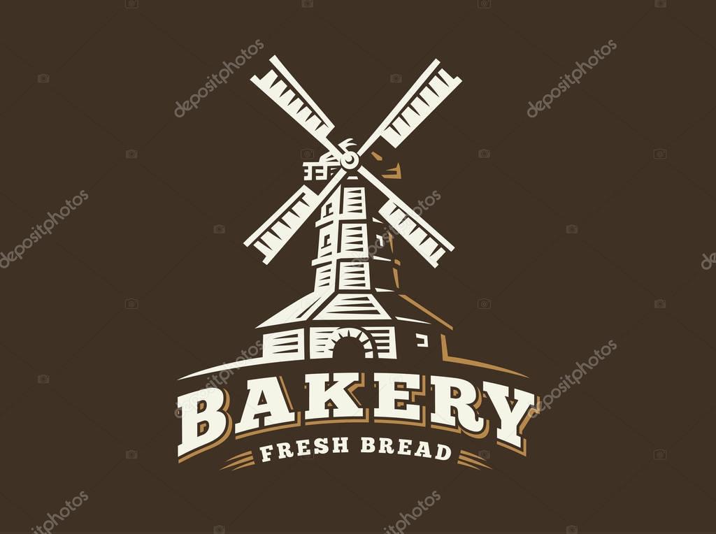 Windmill logo - vector illustration. Bakery emblem design on dark background