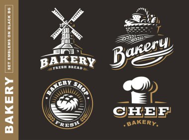 Set bread logo - vector illustration. Bakery emblem on black background clipart