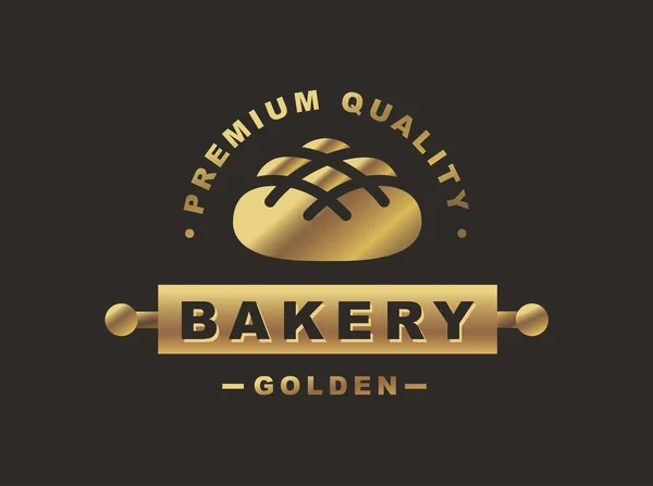 金面包标志-矢量图。在黑色背景上的面包店徽 — 图库矢量图片