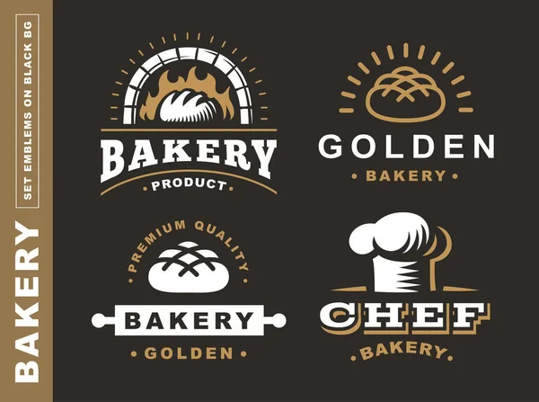 Set logo pain - illustration vectorielle. Emblème de boulangerie sur fond noir — Image vectorielle