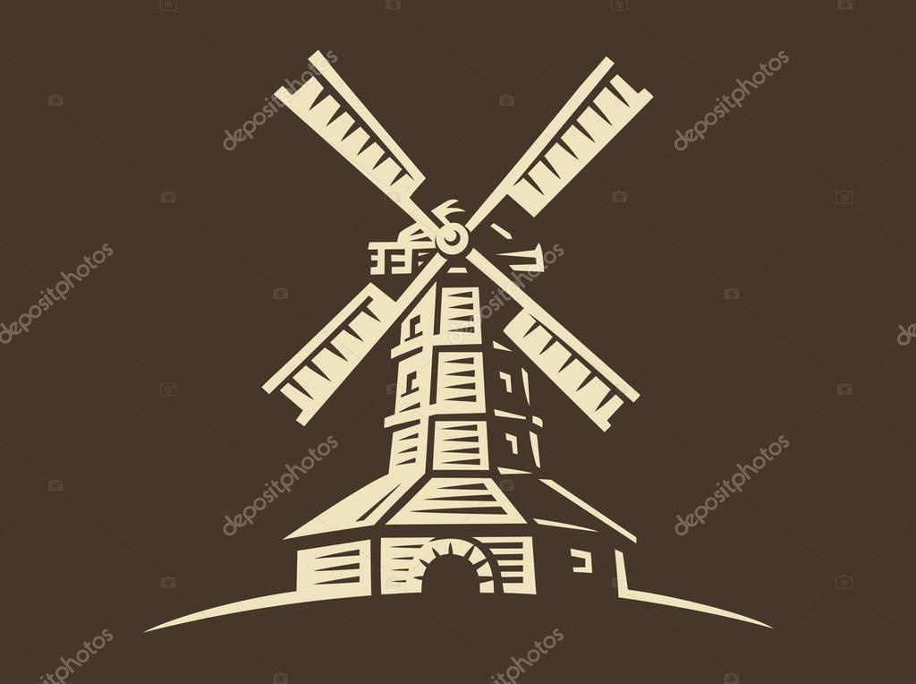 Mill - vector illustration, design on dark background