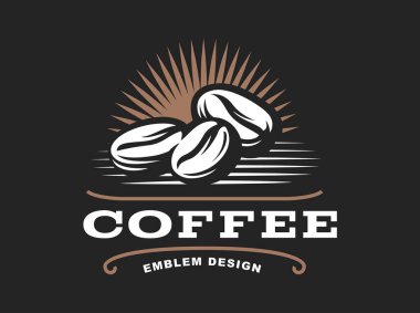 Kahve tahıl logo - vektör çizim, siyah arka plan üzerinde amblemi