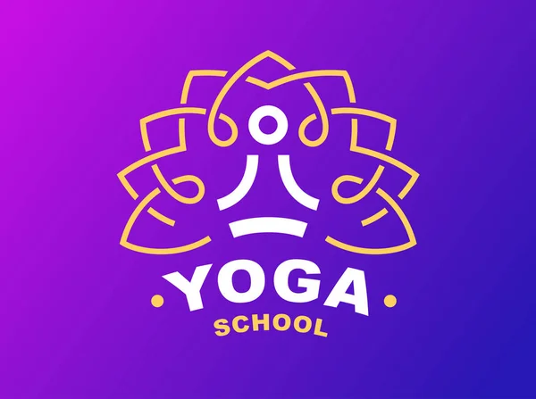 Umriss Yoga-Logo - Vektor-Illustration, Emblem auf Gradienten-Hintergrund — Stockvektor