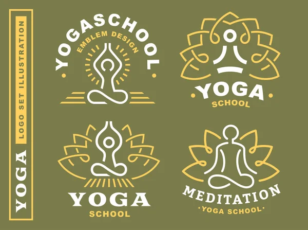 Set yoga logo - vectorillustratie, embleem op groene achtergrond — Stockvector