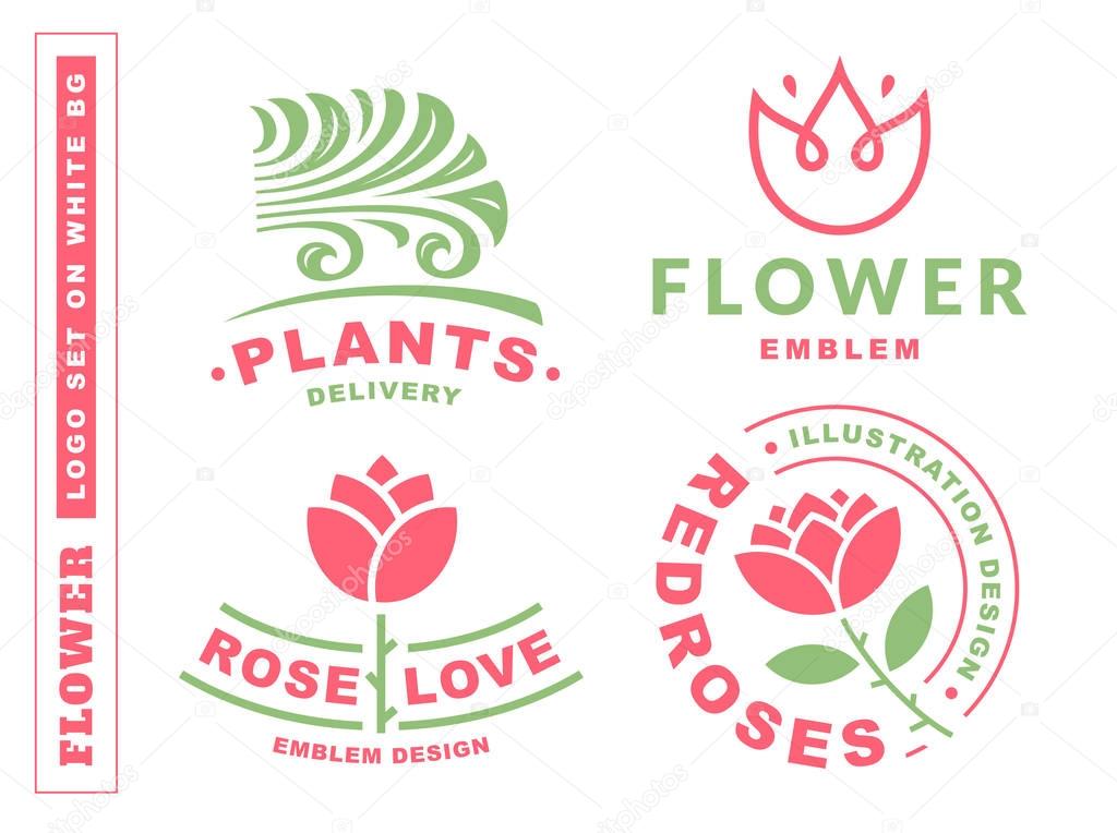Set flowers logo - vector illustration, emblem on white background