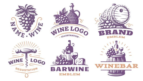 Wine set logo - illustrazioni vettoriali, emblemi — Vettoriale Stock