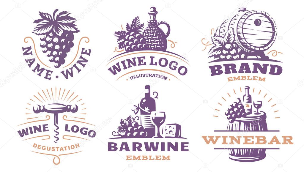 Wine set logo - vector illustrations, emblems