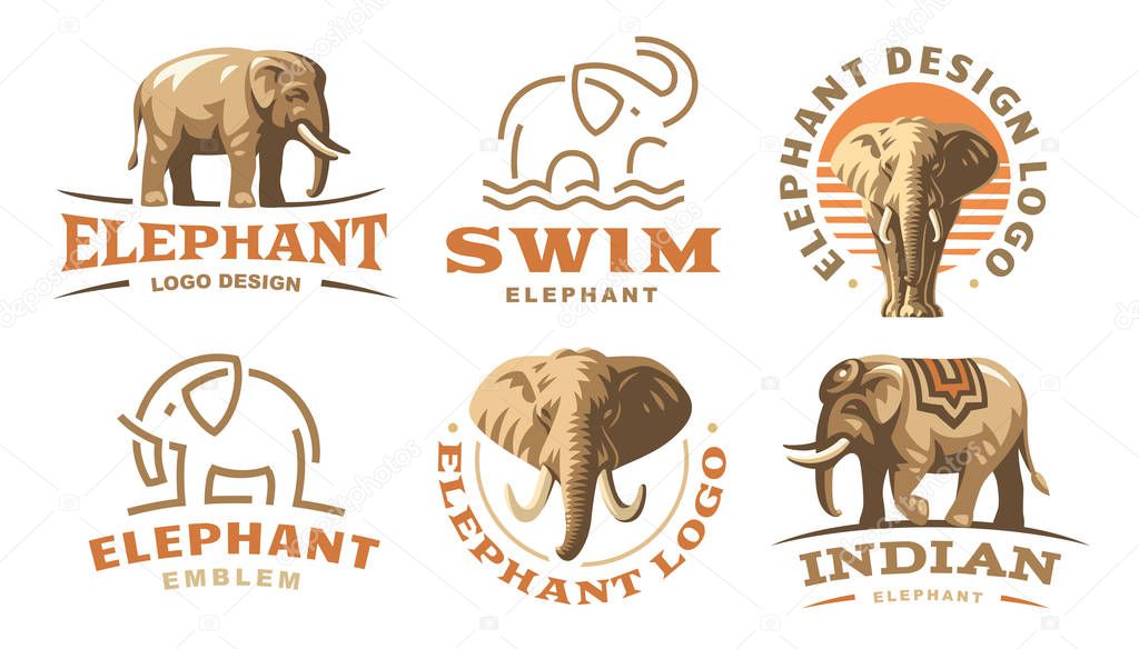 Set elephant logo - vector illustration, emblem design