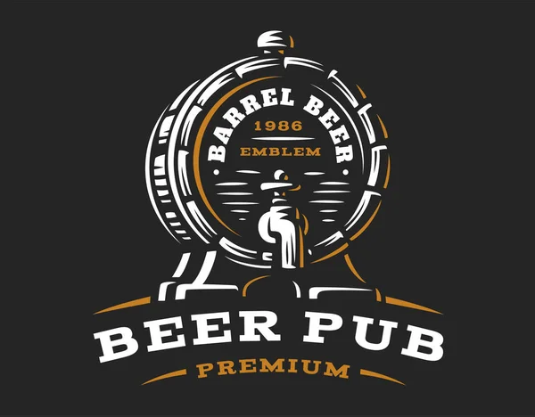 Wooden beer barrel logo - vector illustration, brewery design — Stock Vector