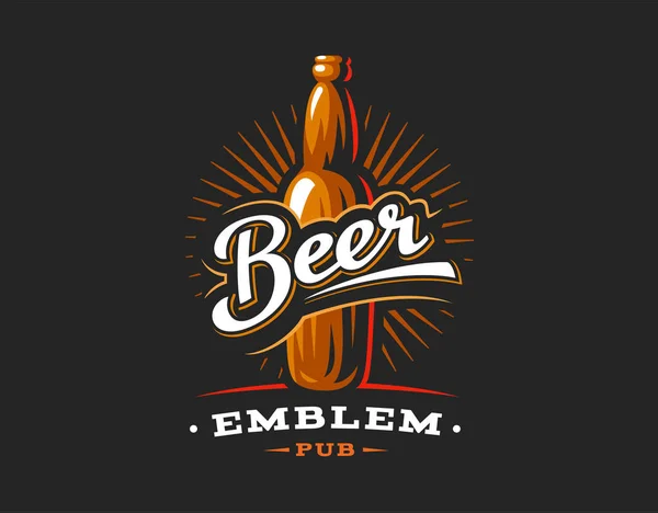 Logo butelki piwa, emblemat na ciemnym tle — Wektor stockowy