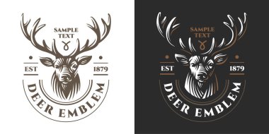 Geyik başlı tasarım elementi Logotype, Etiket, Rozet, T-shirtler ve diğer tasarımlar için Vintage Style. Retro illüstrasyon.