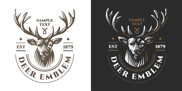 Elemento di design testa di cervo in stile vintage per logotipo, etichetta, distintivo, magliette e altro design. Illustrazione retrò . — Vettoriale Stock