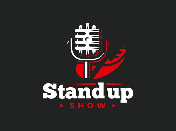 Stand up comedy event Emblem design. Microfone e texto retrô estilo ilustração vetorial . — Vetor de Stock