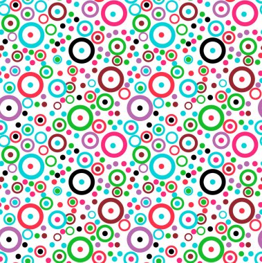 Renkli daireler ve yüzük beyaz bir arka planda kesintisiz doku