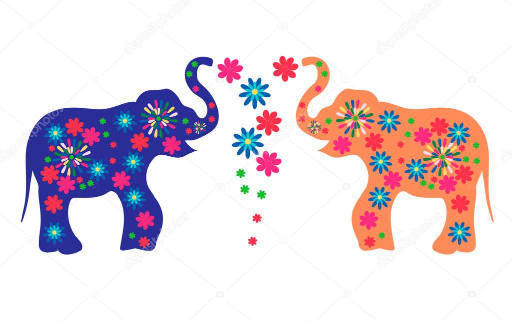 Indian elephants with flowers. Advertising goods from India