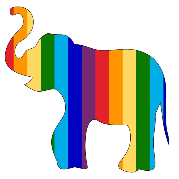 Gökkuşağı renkleri boyalı bir fil çizim anahat — Stok Vektör