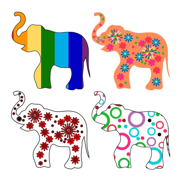 4 çok renkli filler kümesi — Stok Vektör
