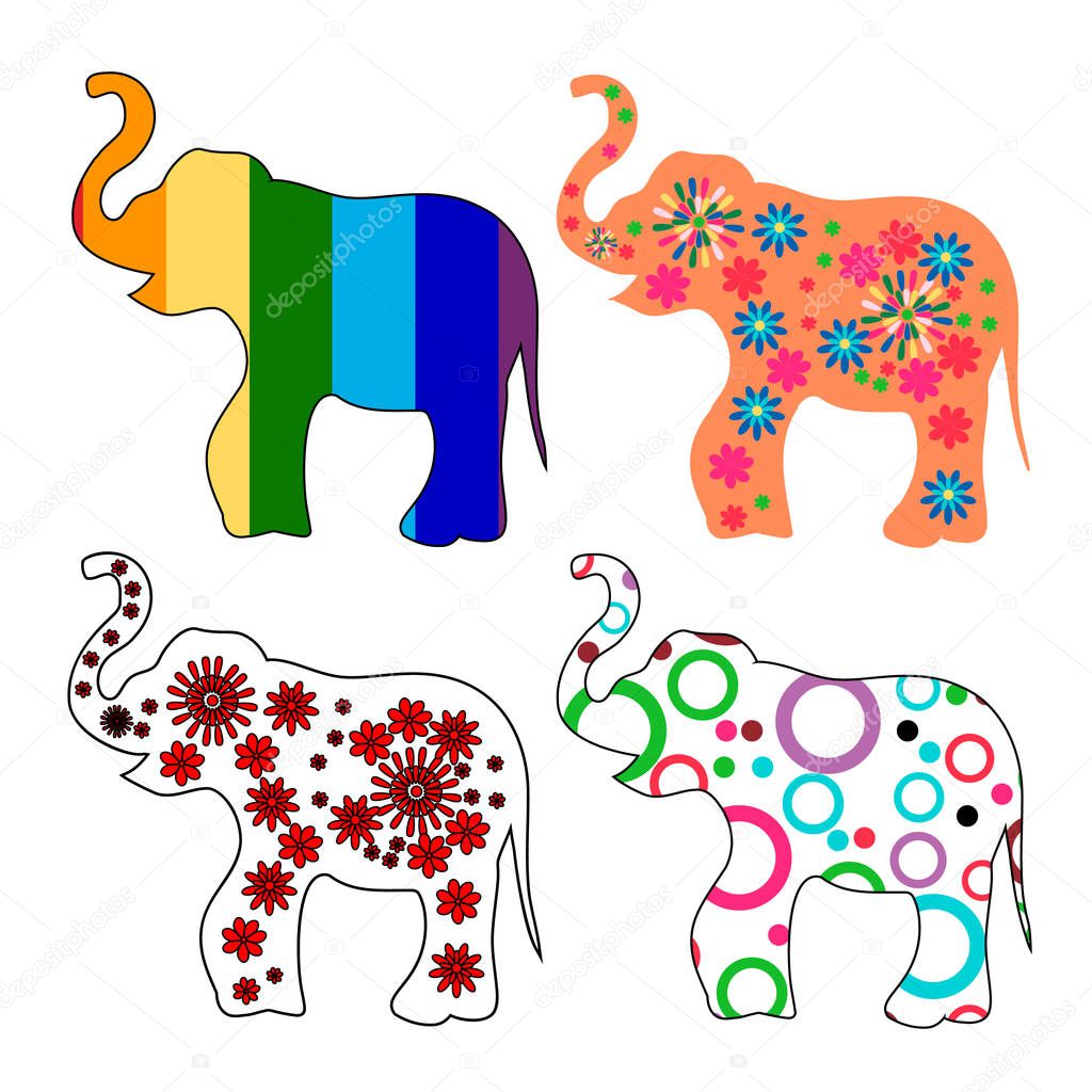 Set of 4 multi-colored elephants
