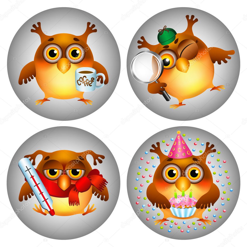cartoon owls icon set