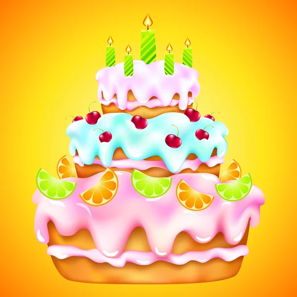 Birthday cake with cherries and citrus — Stock Vector