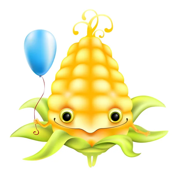 Rolig majs med en blå ballong — Stock vektor
