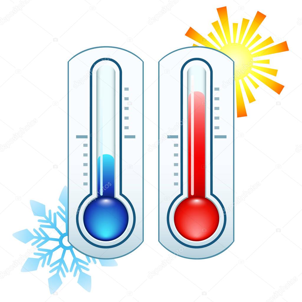 Thermometer icon measuring hot and cold temperature