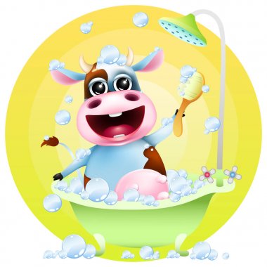 komik karikatür inek, banyo