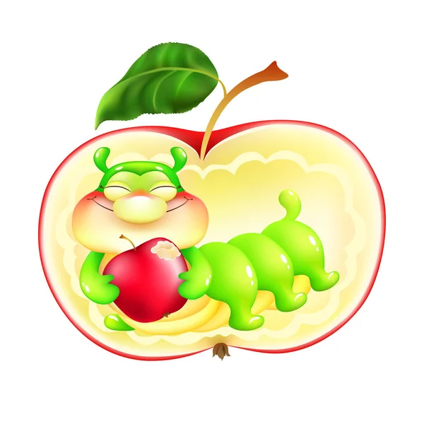 Kırmızı elma ile elma tırtıl