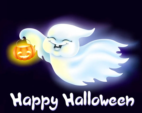 komik küçük hayalet bir balkabağı fener ile